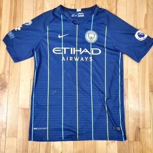 Nike Manchester City 2018-2019 Away Blue Striped Soccer Jersey Mens Size M